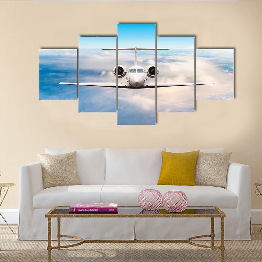 Aircraft Private Jet In Flight Canvas Wall Art-5 Star-Gallery Wrap-62" x 32"-Tiaracle