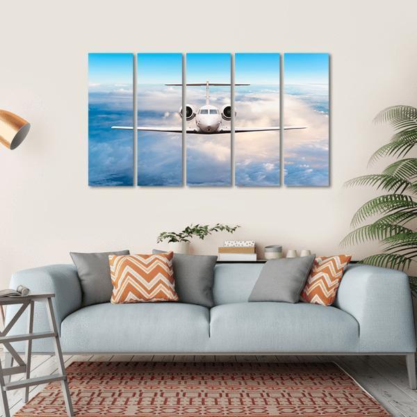 Aircraft Private Jet In Flight Canvas Wall Art-5 Horizontal-Gallery Wrap-22" x 12"-Tiaracle