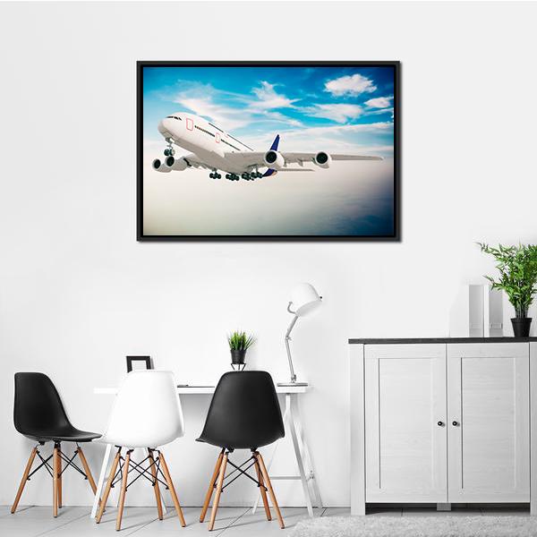 Airplane Against Blue Sky Canvas Wall Art-5 Horizontal-Gallery Wrap-22" x 12"-Tiaracle