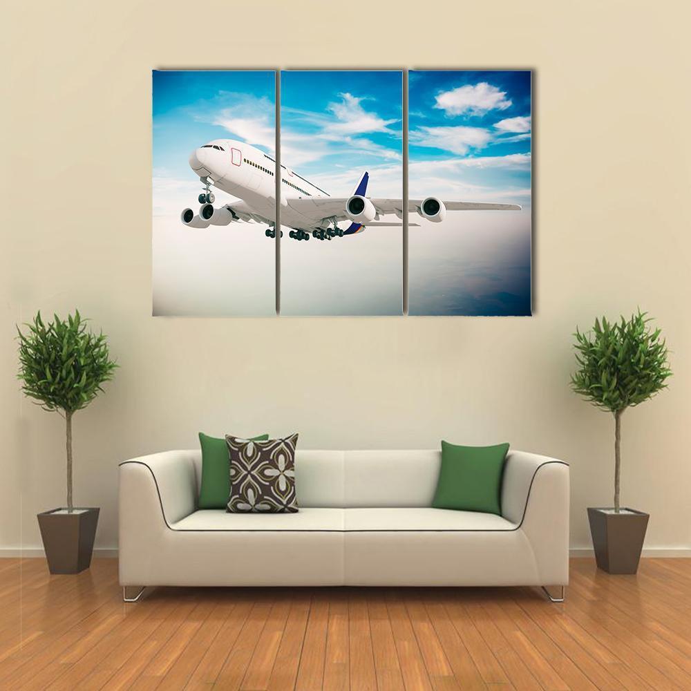 Airplane Against Blue Sky Canvas Wall Art-3 Horizontal-Gallery Wrap-37" x 24"-Tiaracle
