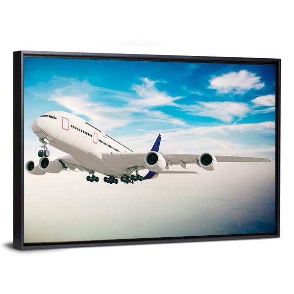 Airplane Against Blue Sky Canvas Wall Art-3 Horizontal-Gallery Wrap-25" x 16"-Tiaracle