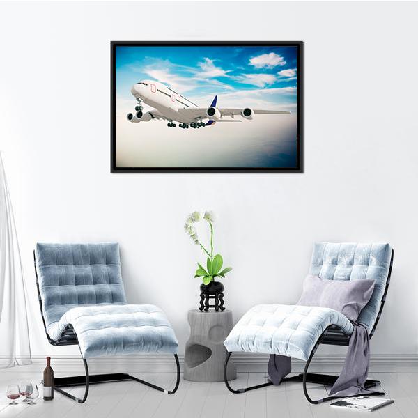 Airplane Against Blue Sky Canvas Wall Art-3 Horizontal-Gallery Wrap-25" x 16"-Tiaracle