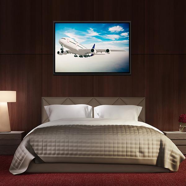 Airplane Against Blue Sky Canvas Wall Art-3 Horizontal-Gallery Wrap-25" x 16"-Tiaracle