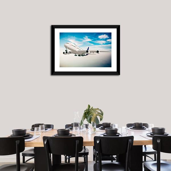 Airplane Against Blue Sky Canvas Wall Art-3 Horizontal-Gallery Wrap-25" x 16"-Tiaracle