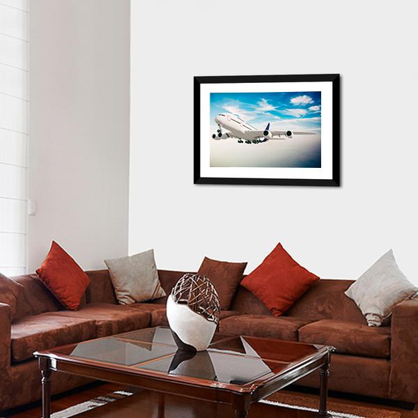 Airplane Against Blue Sky Canvas Wall Art-3 Horizontal-Gallery Wrap-25" x 16"-Tiaracle