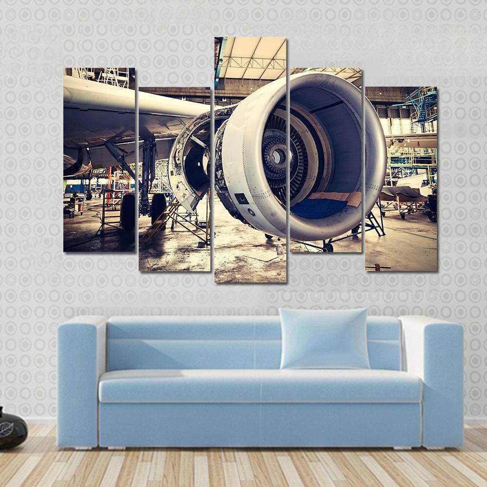 Airplane Engine Maintenance Canvas Wall Art-5 Pop-Gallery Wrap-47" x 32"-Tiaracle