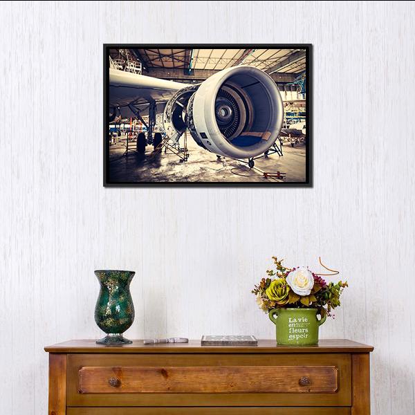 Airplane Engine Maintenance Canvas Wall Art-1 Piece-Floating Frame-24" x 16"-Tiaracle