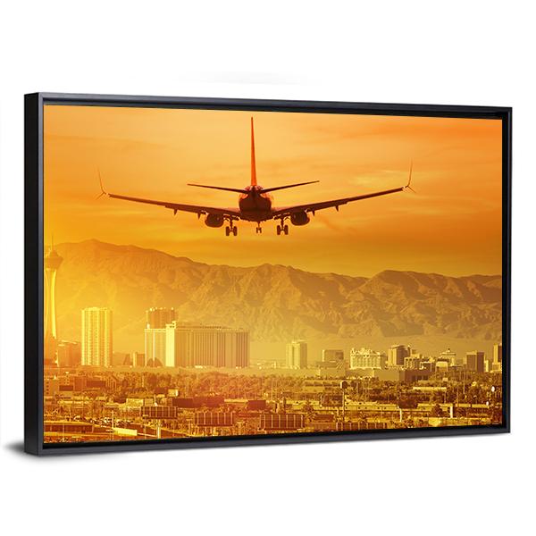 Airplane Flying Above City Canvas Wall Art-3 Horizontal-Gallery Wrap-25" x 16"-Tiaracle