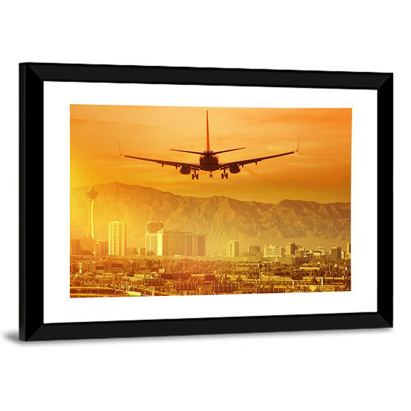 Airplane Flying Above City Canvas Wall Art-3 Horizontal-Gallery Wrap-25" x 16"-Tiaracle