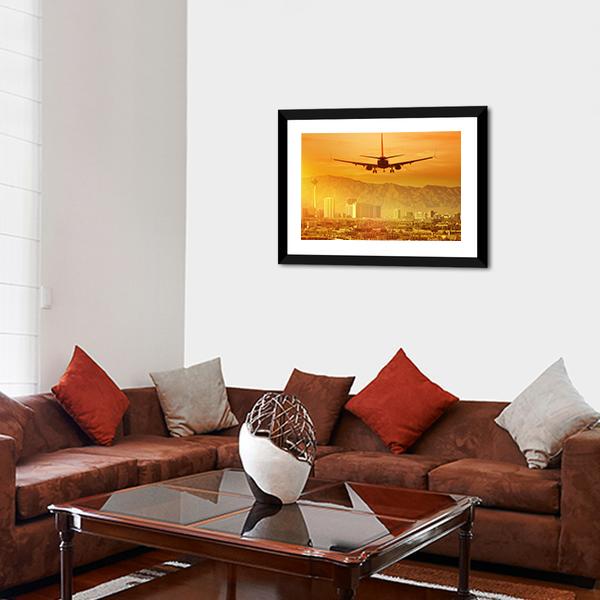 Airplane Flying Above City Canvas Wall Art-3 Horizontal-Gallery Wrap-25" x 16"-Tiaracle
