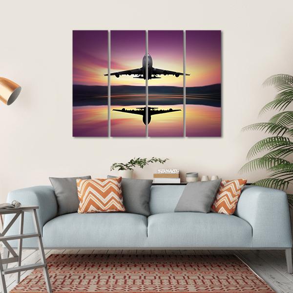 Airplane Flying Above Lake Canvas Wall Art-4 Horizontal-Gallery Wrap-34" x 24"-Tiaracle