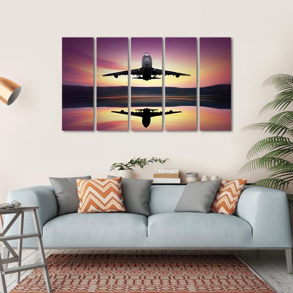 Airplane Flying Above Lake Canvas Wall Art-5 Horizontal-Gallery Wrap-22" x 12"-Tiaracle