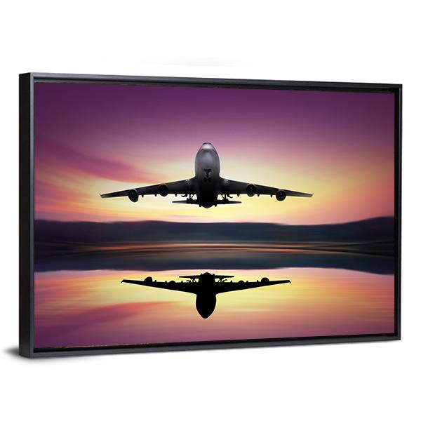Airplane Flying Above Lake Canvas Wall Art-3 Horizontal-Gallery Wrap-25" x 16"-Tiaracle