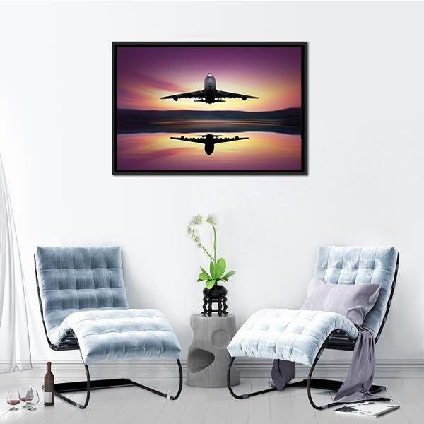 Airplane Flying Above Lake Canvas Wall Art-3 Horizontal-Gallery Wrap-25" x 16"-Tiaracle