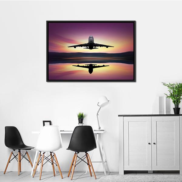 Airplane Flying Above Lake Canvas Wall Art-3 Horizontal-Gallery Wrap-25" x 16"-Tiaracle