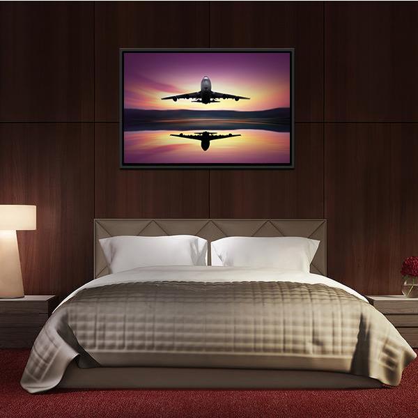 Airplane Flying Above Lake Canvas Wall Art-3 Horizontal-Gallery Wrap-25" x 16"-Tiaracle