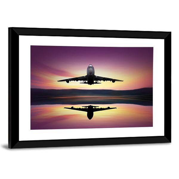 Airplane Flying Above Lake Canvas Wall Art-3 Horizontal-Gallery Wrap-25" x 16"-Tiaracle