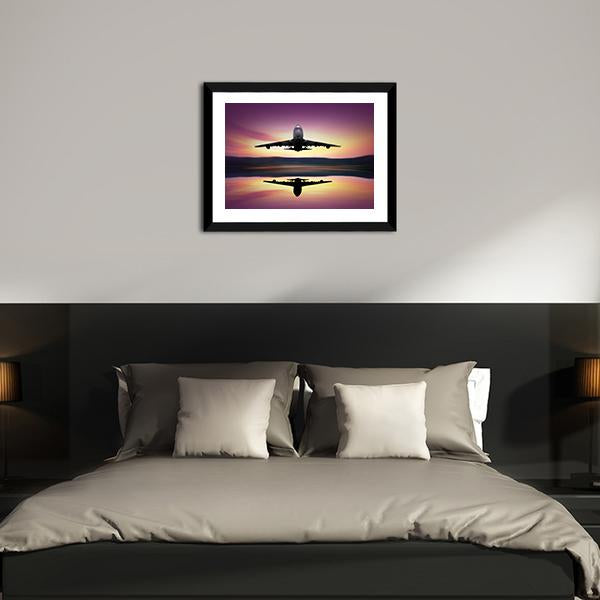 Airplane Flying Above Lake Canvas Wall Art-3 Horizontal-Gallery Wrap-25" x 16"-Tiaracle