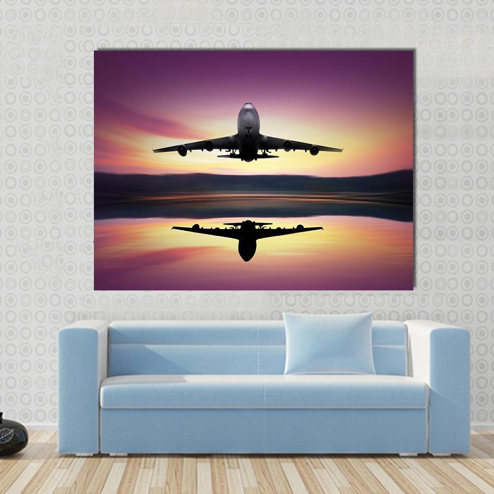 Airplane Flying Above Lake Canvas Wall Art-1 Piece-Gallery Wrap-48" x 32"-Tiaracle