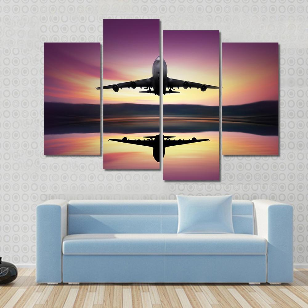 Airplane Flying Above Lake Canvas Wall Art-4 Pop-Gallery Wrap-50" x 32"-Tiaracle