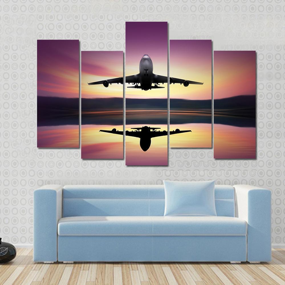 Airplane Flying Above Lake Canvas Wall Art-5 Pop-Gallery Wrap-47" x 32"-Tiaracle