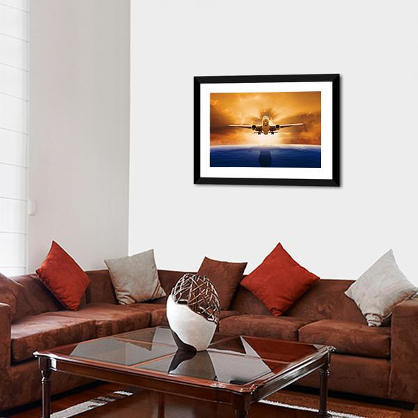Airplane Flying Above Ocean Canvas Wall Art-5 Horizontal-Gallery Wrap-22" x 12"-Tiaracle