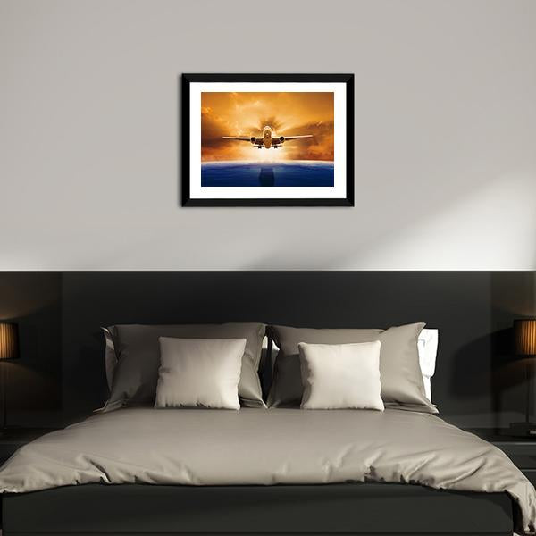 Airplane Flying Above Ocean Canvas Wall Art-5 Horizontal-Gallery Wrap-22" x 12"-Tiaracle
