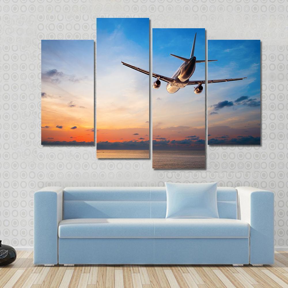 Airplane Flying Above Tropical Sea Canvas Wall Art-4 Pop-Gallery Wrap-50" x 32"-Tiaracle