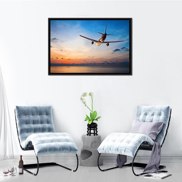 Airplane Flying Above Tropical Sea Canvas Wall Art-3 Horizontal-Gallery Wrap-25" x 16"-Tiaracle