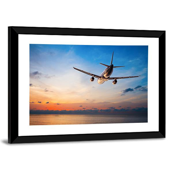 Airplane Flying Above Tropical Sea Canvas Wall Art-3 Horizontal-Gallery Wrap-25" x 16"-Tiaracle