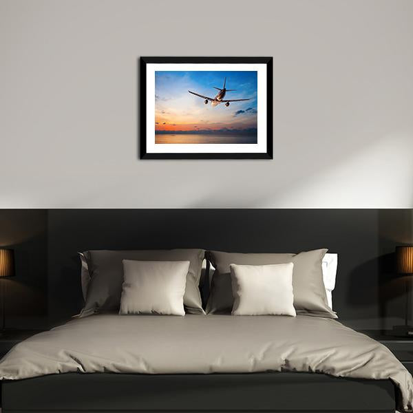 Airplane Flying Above Tropical Sea Canvas Wall Art-3 Horizontal-Gallery Wrap-25" x 16"-Tiaracle