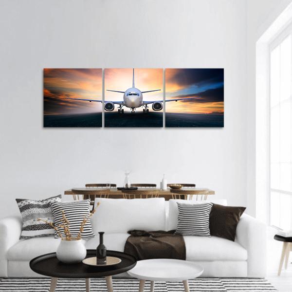 Airplane Ready For Take Off Panoramic Canvas Wall Art-3 Piece-25" x 08"-Tiaracle