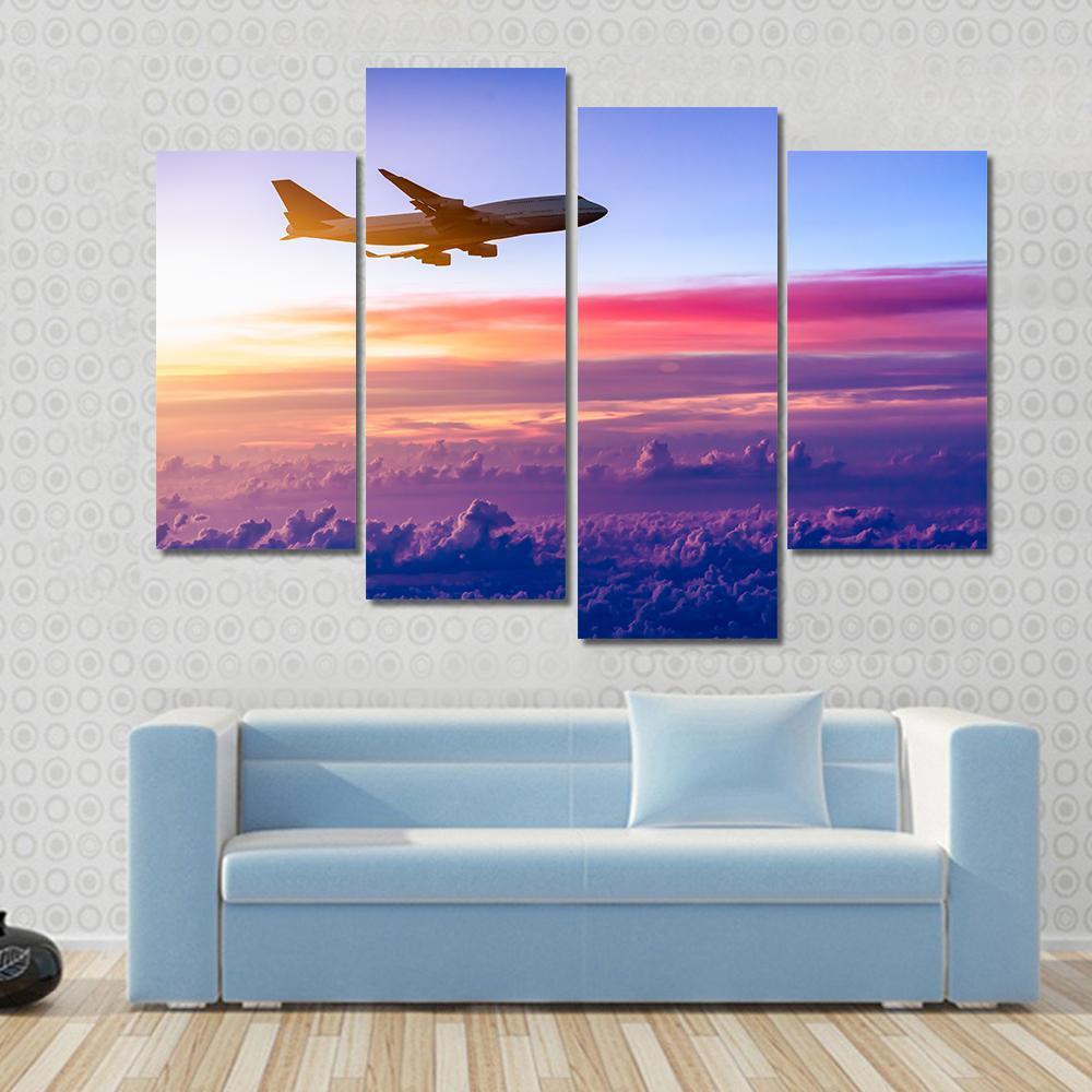 Airplane In The Sky Canvas Wall Art-4 Pop-Gallery Wrap-50" x 32"-Tiaracle