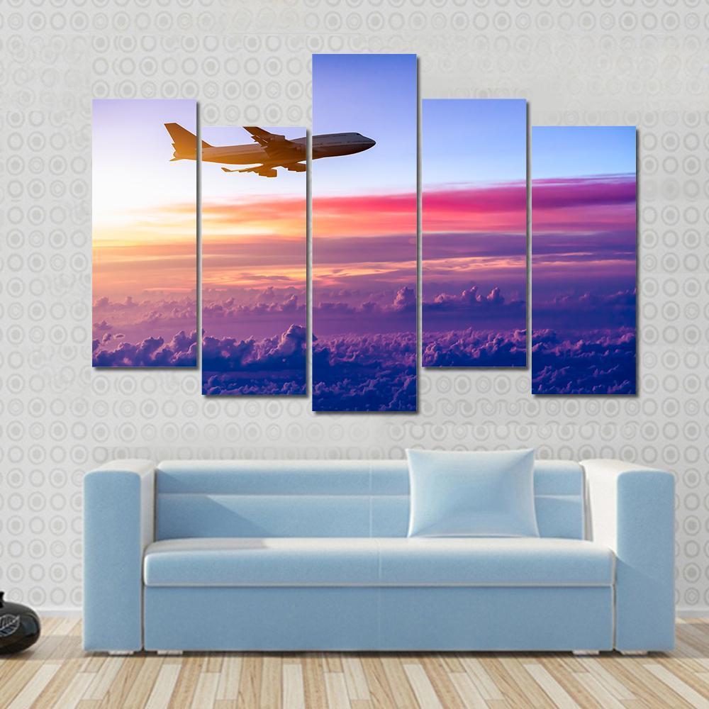 Airplane In The Sky Canvas Wall Art-5 Pop-Gallery Wrap-47" x 32"-Tiaracle