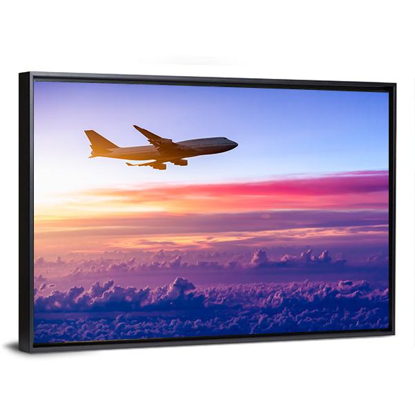 Airplane In The Sky Canvas Wall Art-3 Horizontal-Gallery Wrap-25" x 16"-Tiaracle