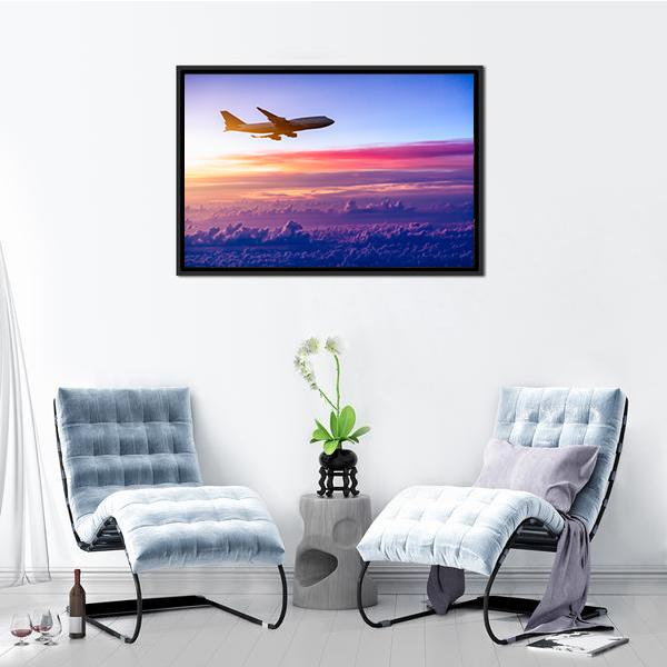 Airplane In The Sky Canvas Wall Art-3 Horizontal-Gallery Wrap-25" x 16"-Tiaracle