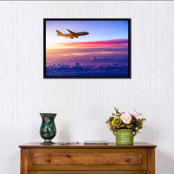 Airplane In The Sky Canvas Wall Art-1 Piece-Floating Frame-24" x 16"-Tiaracle