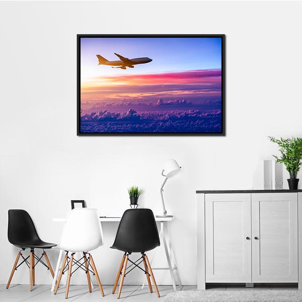 Airplane In The Sky Canvas Wall Art-3 Horizontal-Gallery Wrap-25" x 16"-Tiaracle
