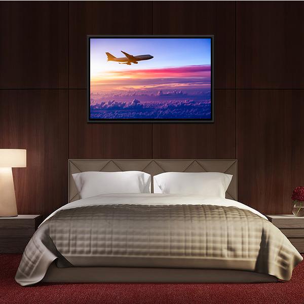 Airplane In The Sky Canvas Wall Art-3 Horizontal-Gallery Wrap-25" x 16"-Tiaracle