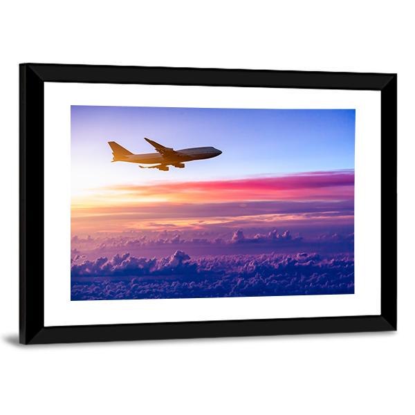 Airplane In The Sky Canvas Wall Art-3 Horizontal-Gallery Wrap-25" x 16"-Tiaracle