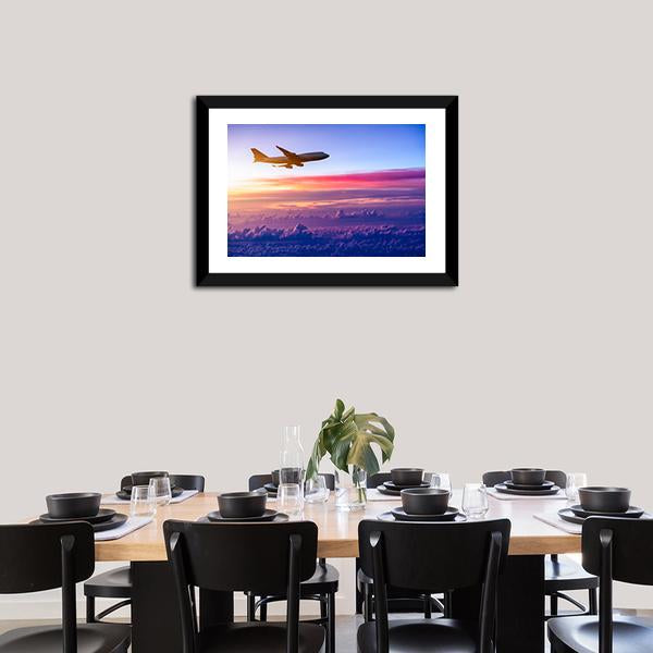 Airplane In The Sky Canvas Wall Art-3 Horizontal-Gallery Wrap-25" x 16"-Tiaracle