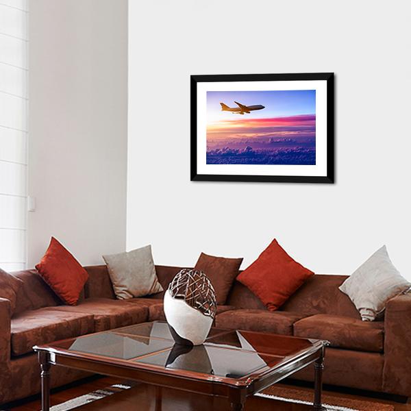 Airplane In The Sky Canvas Wall Art-3 Horizontal-Gallery Wrap-25" x 16"-Tiaracle