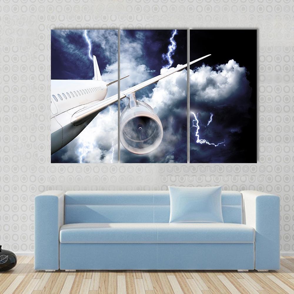 Airplane In Thunderstorm Canvas Wall Art-3 Horizontal-Gallery Wrap-37" x 24"-Tiaracle