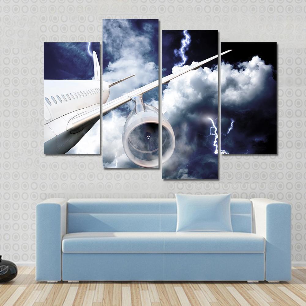 Airplane In Thunderstorm Canvas Wall Art-4 Pop-Gallery Wrap-50" x 32"-Tiaracle