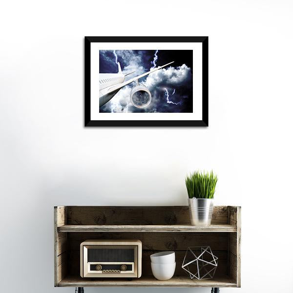 Airplane In Thunderstorm Canvas Wall Art-1 Piece-Framed Print-20" x 16"-Tiaracle