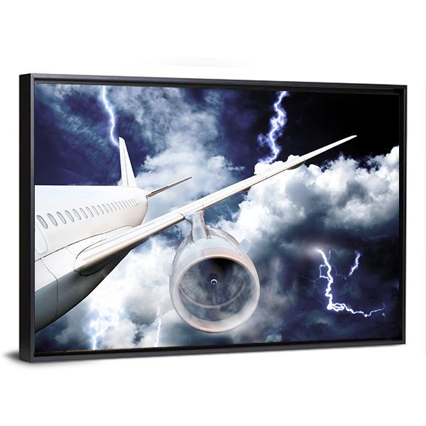 Airplane In Thunderstorm Canvas Wall Art-3 Horizontal-Gallery Wrap-25" x 16"-Tiaracle
