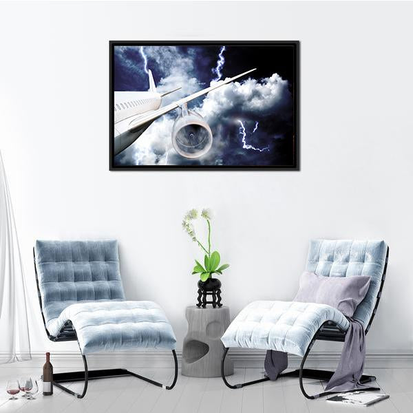 Airplane In Thunderstorm Canvas Wall Art-3 Horizontal-Gallery Wrap-25" x 16"-Tiaracle