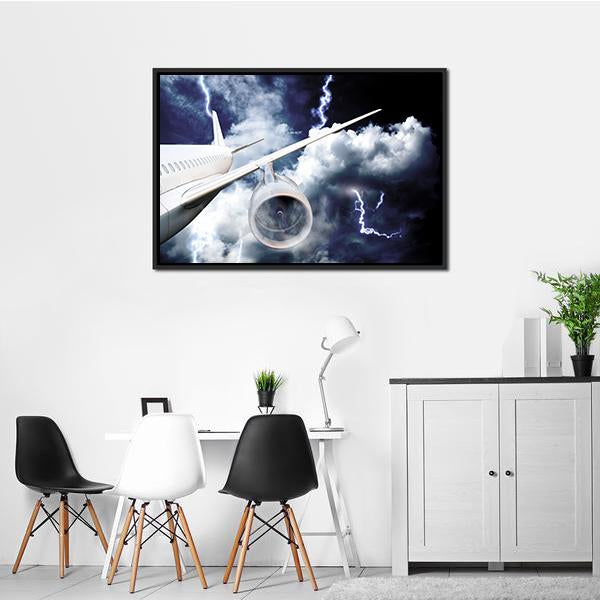 Airplane In Thunderstorm Canvas Wall Art-3 Horizontal-Gallery Wrap-25" x 16"-Tiaracle