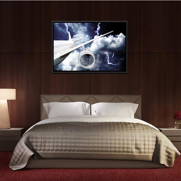 Airplane In Thunderstorm Canvas Wall Art-3 Horizontal-Gallery Wrap-25" x 16"-Tiaracle