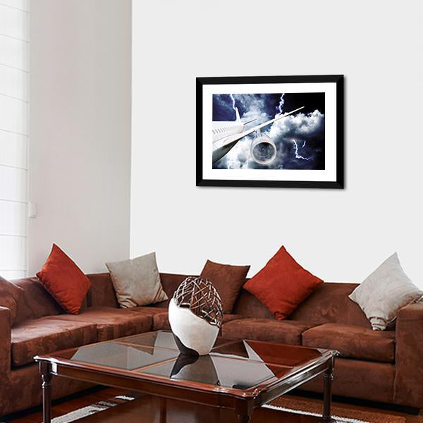 Airplane In Thunderstorm Canvas Wall Art-3 Horizontal-Gallery Wrap-25" x 16"-Tiaracle